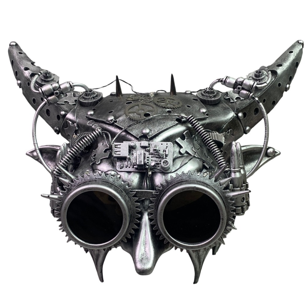 Steampunk Mask Horned Beast Goggles Costume Accessory‎ Cosplay Prop Silver